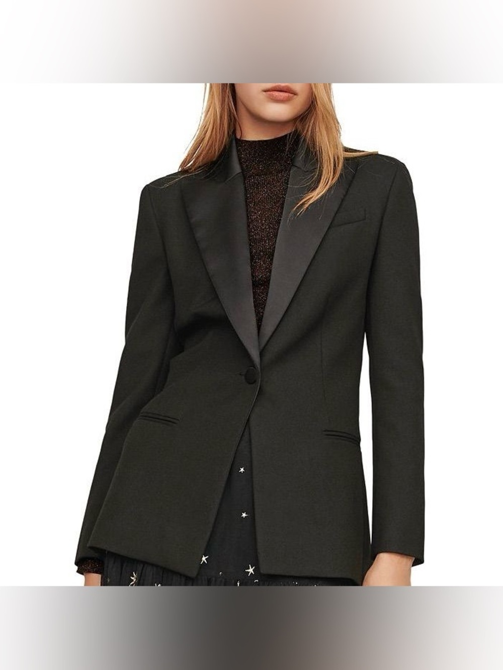 MAJE Black Satin-Lapel Blazer (New with tag)